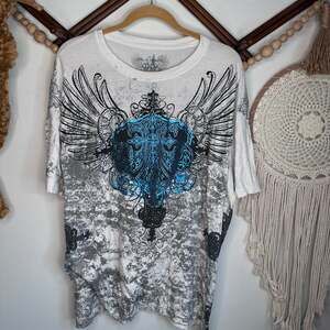 Xzavier Break the Silence Blue Goth Skull Wing Y2K T